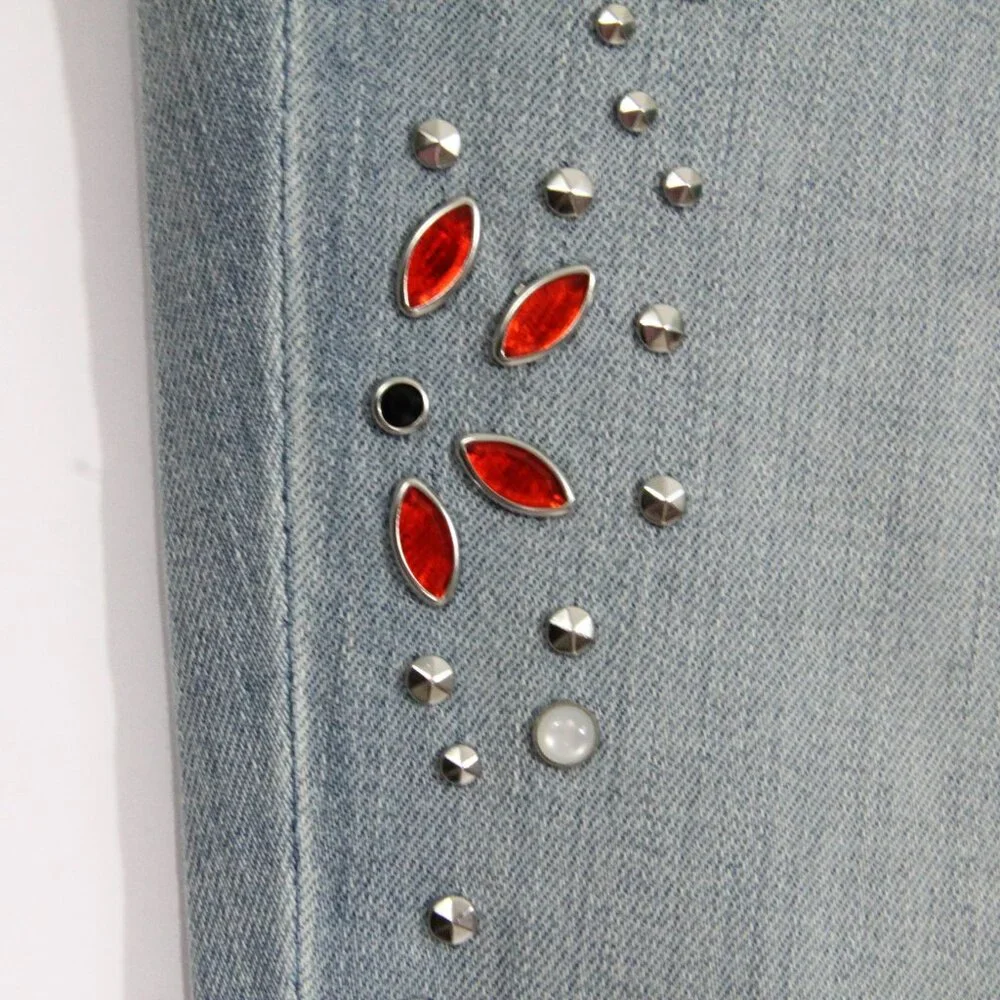 Express Super High Rise Jeans sz 0 New Embellished Distressed Stretch skinny